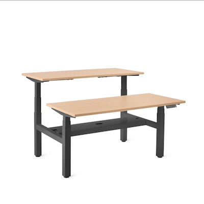 Series L Adjustable Height Double Desk for 2, Natural Oak, 57", Charcoal Legs,Natural Oak,hi-res