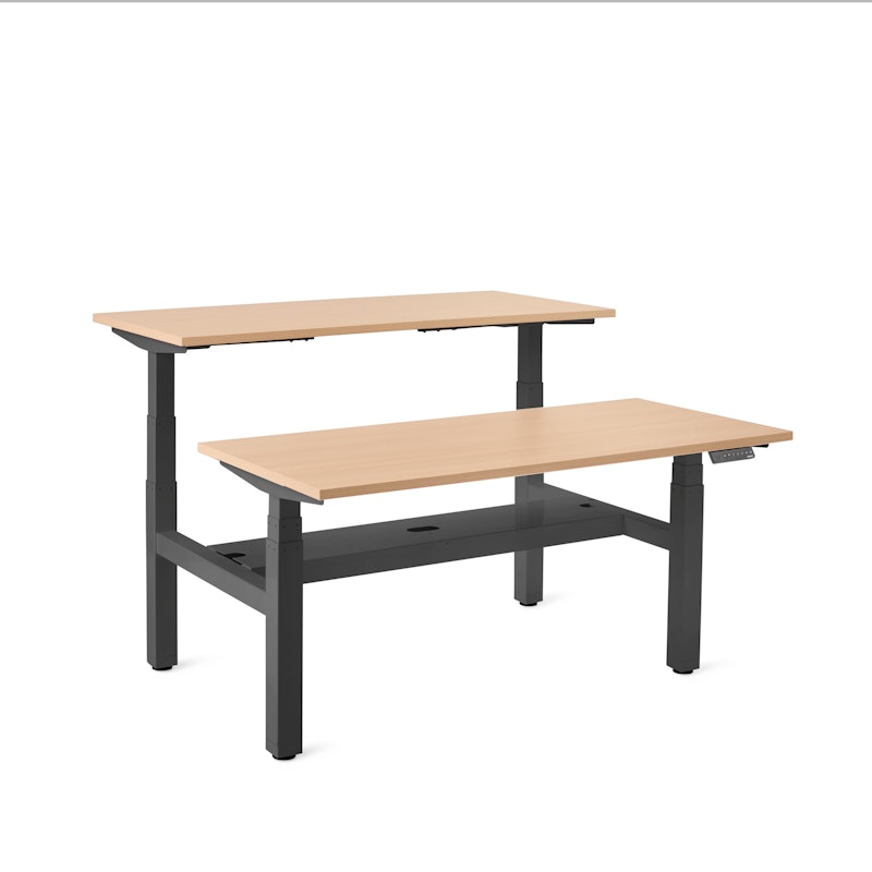 Series L Adjustable Height Double Desk for 2, Natural Oak, 57", Charcoal Legs,Natural Oak,hi-res image number 1.0