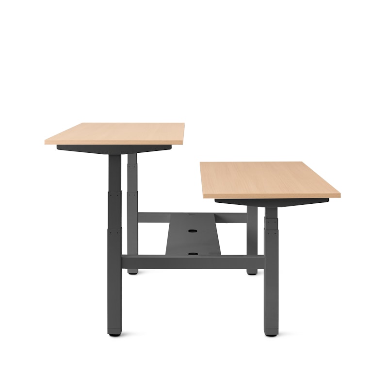 Series L Adjustable Height Double Desk for 2, Natural Oak, 57", Charcoal Legs,Natural Oak,hi-res image number 3.0