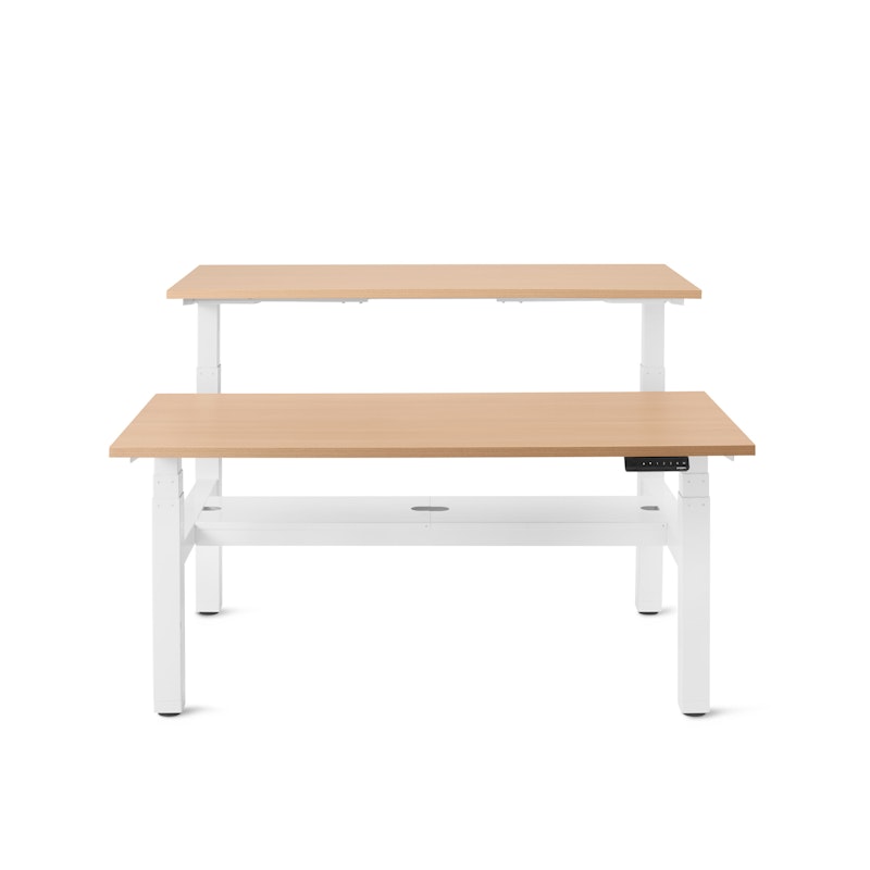 Series L Adjustable Height Double Desk for 2, Natural Oak, 57", White Legs,Natural Oak,hi-res image number 2.0