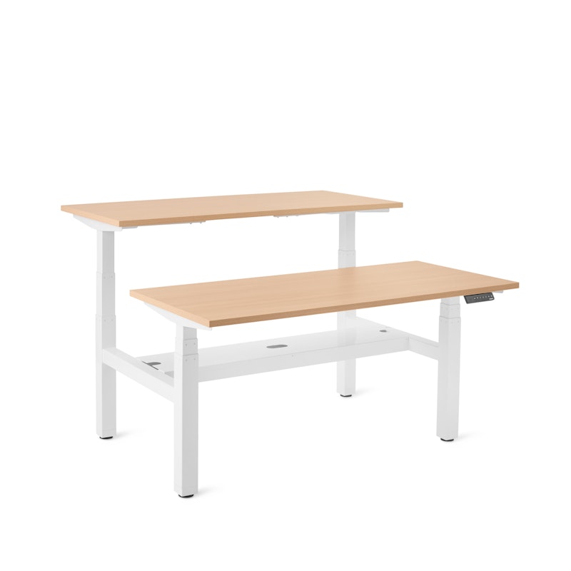 Series L Adjustable Height Double Desk for 2, Natural Oak, 57", White Legs,Natural Oak,hi-res image number 0.0