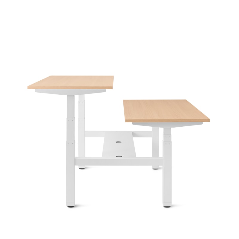 Series L Adjustable Height Double Desk for 2, Natural Oak, 57", White Legs,Natural Oak,hi-res image number 4