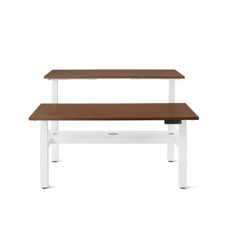 Series L Adjustable Height Double Desk for 2, Walnut, 57", White Legs,Walnut,hi-res image number 2.0