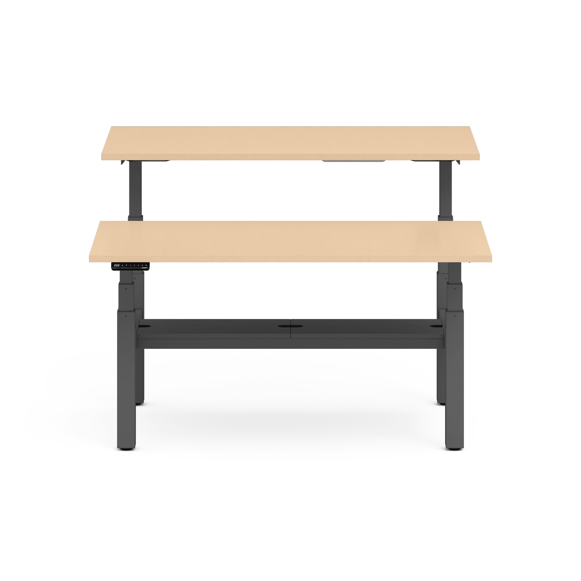 Series L Adjustable Height Double Desk for 2, Natural Oak, 60", Charcoal Legs,Natural Oak,hi-res