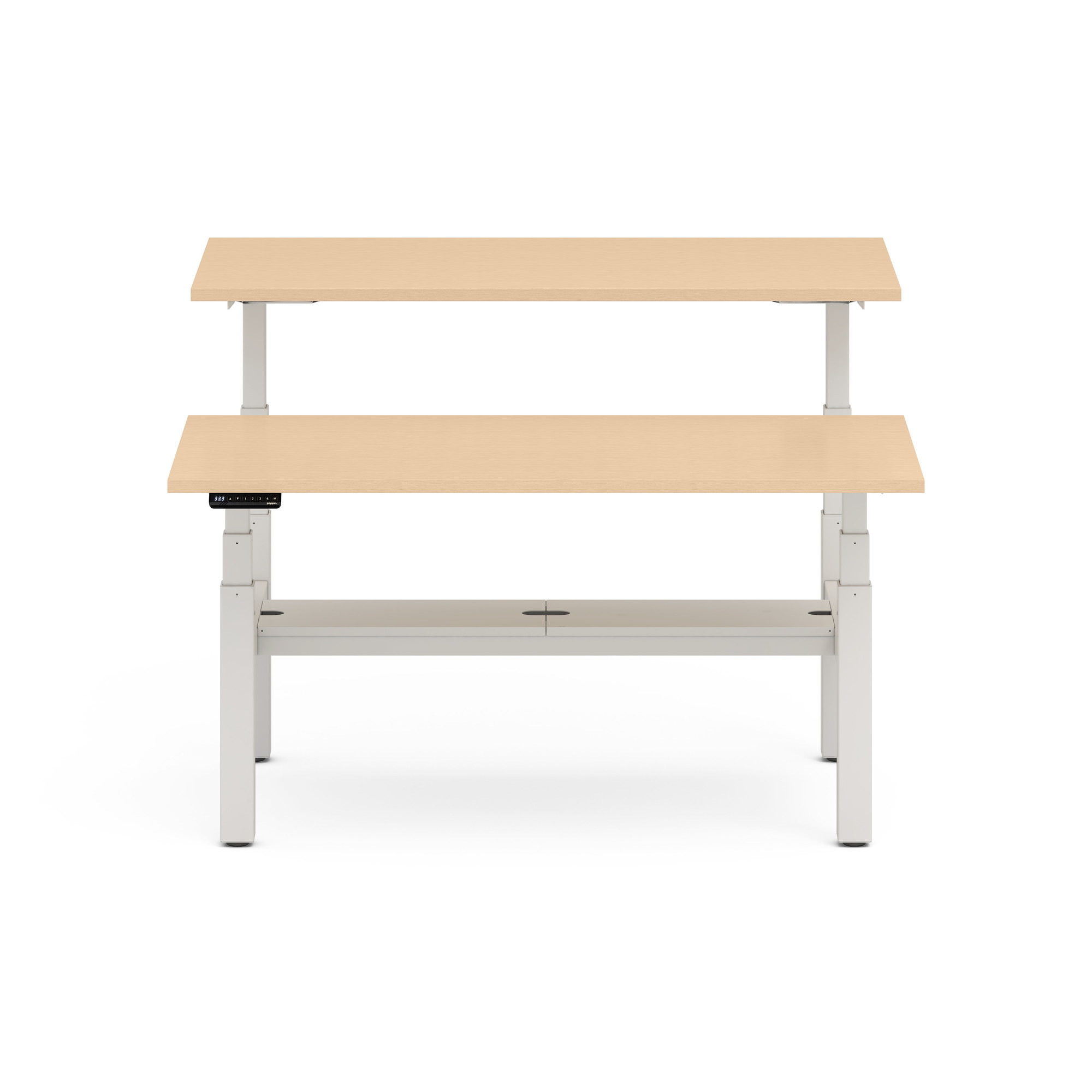 Series L Adjustable Height Double Desk for 2, Natural Oak, 60", White Legs,Natural Oak,hi-res