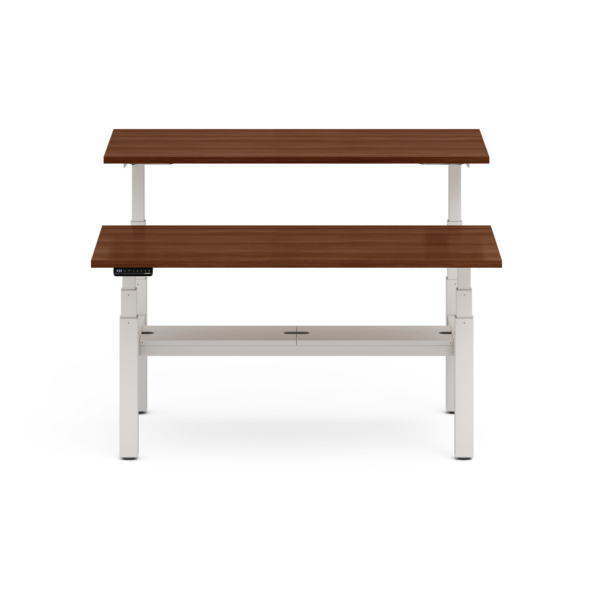 Series L Adjustable Height Double Desk for 2, Walnut, 60", White Legs,Walnut,hi-res