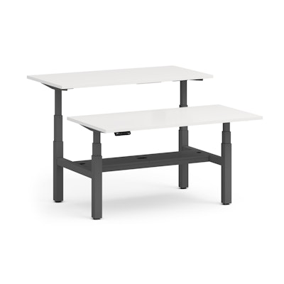 Series L Adjustable Height Double Desk for 2, White, 60", Charcoal Legs