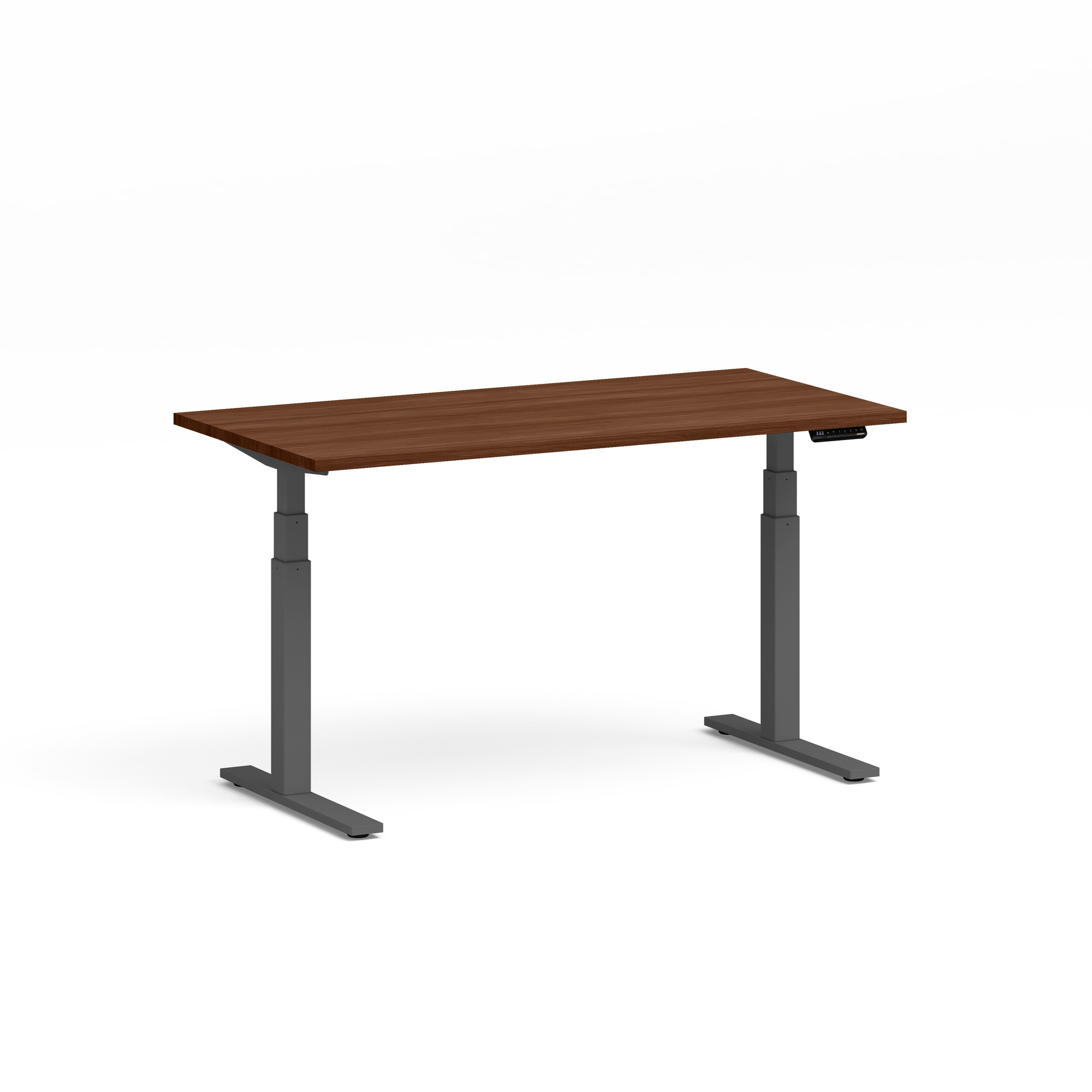 Series L Adjustable Height Single Desk Walnut 60 Charcoal Legs