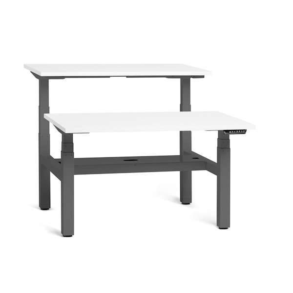 Series L Adjustable Height Double Desk for 2, White, 57", Charcoal Legs,White,hi-res