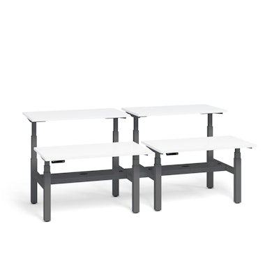 Series L Adjustable Height Double Desk for 4, White, 47", Charcoal Legs
