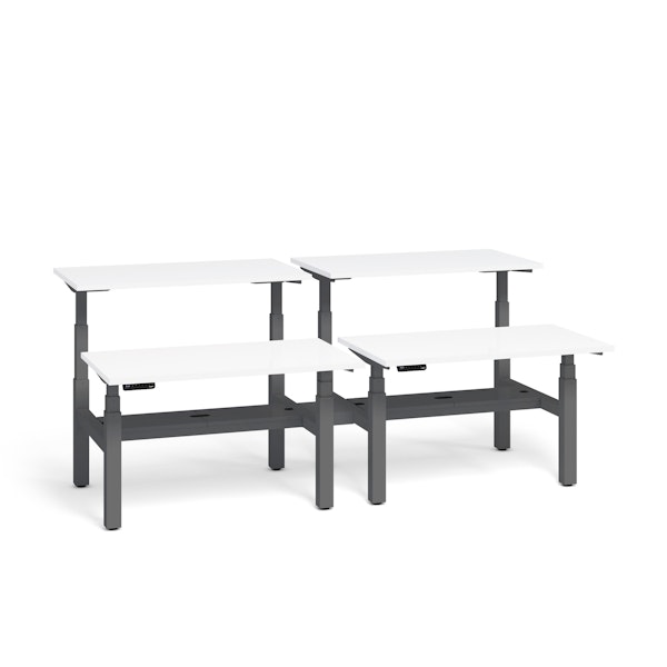 Series L Adjustable Height Double Desk for 4, White, 57", Charcoal Legs,White,hi-res