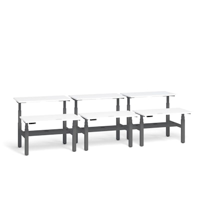 Series L Adjustable Height Double Desk for 6, White, 57", Charcoal Legs