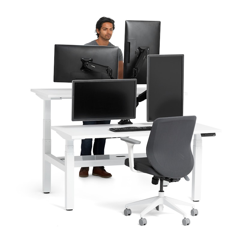 Series L Adjustable Height Double Desk for 2, White, 57", White Legs,White,hi-res image number 0.0