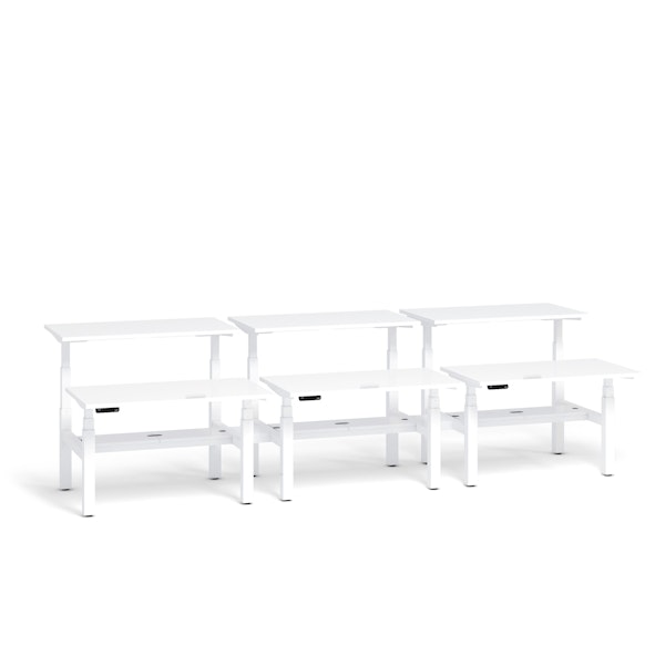Series L Adjustable Height Double Desk for 6, White, 57", White Legs,White,hi-res