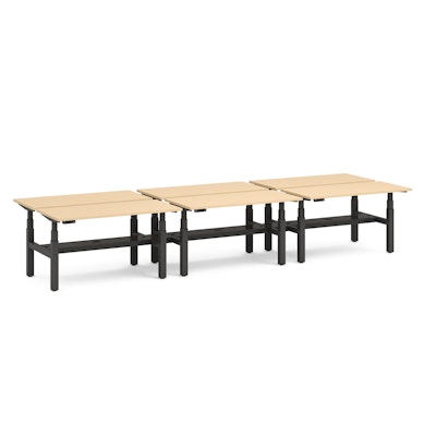 Series L Adjustable Height Double Desk for 6, Natural Oak, 47", Charcoal Legs,Natural Oak,hi-res