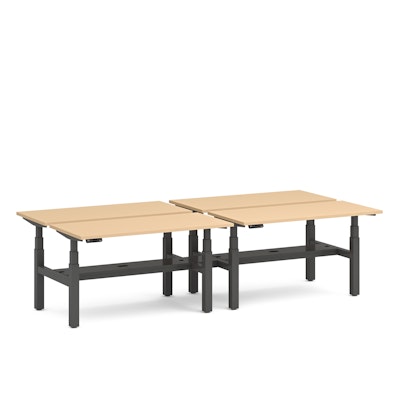 Series L Adjustable Height Double Desk for 4, Natural Oak, 57", Charcoal Legs,Natural Oak,hi-res