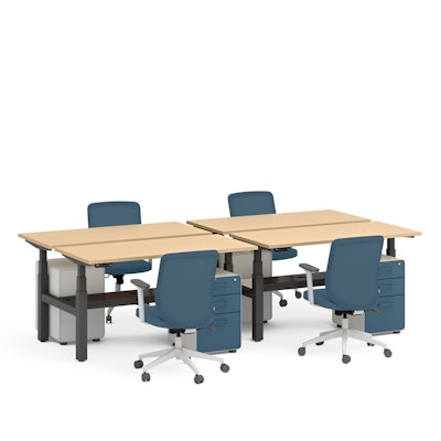 Series L Adjustable Height Double Desk for 4, Charcoal Legs