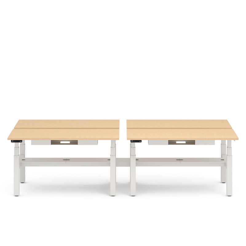 Series L Adjustable Height Double Desk for 4, Natural Oak, 57", White Legs,Natural Oak,hi-res image number 3