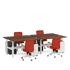 Series L Adjustable Height Double Desk for 4, White Legs