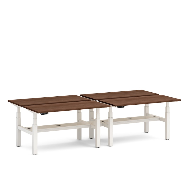 Series L Adjustable Height Double Desk for 4, Walnut, 57", White Legs,Walnut,hi-res image number 1.0