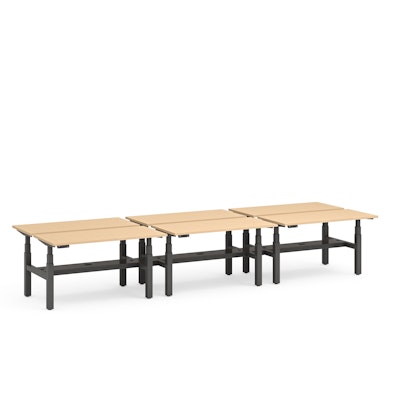 Series L Adjustable Height Double Desk for 6, Natural Oak, 57", Charcoal Legs,Natural Oak,hi-res