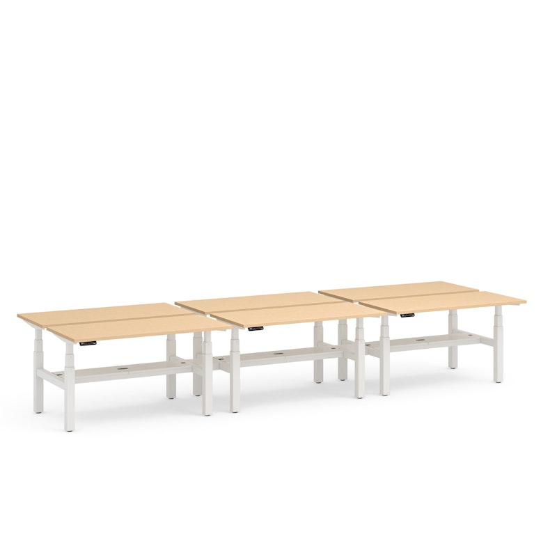 Series L Adjustable Height Double Desk for 6, Natural Oak, 57", White Legs,Natural Oak,hi-res image number 2