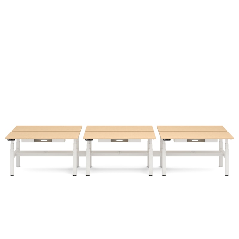 Series L Adjustable Height Double Desk for 6, Natural Oak, 57", White Legs,Natural Oak,hi-res image number 3