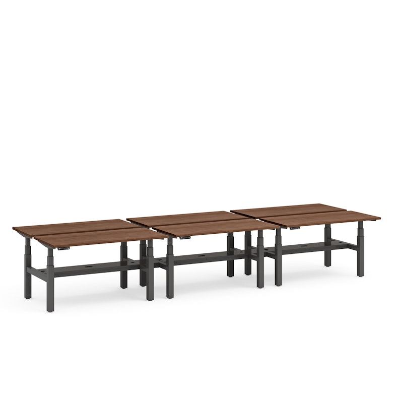 Series L Adjustable Height Double Desk for 6, Walnut, 57", Charcoal Legs,Walnut,hi-res image number 2