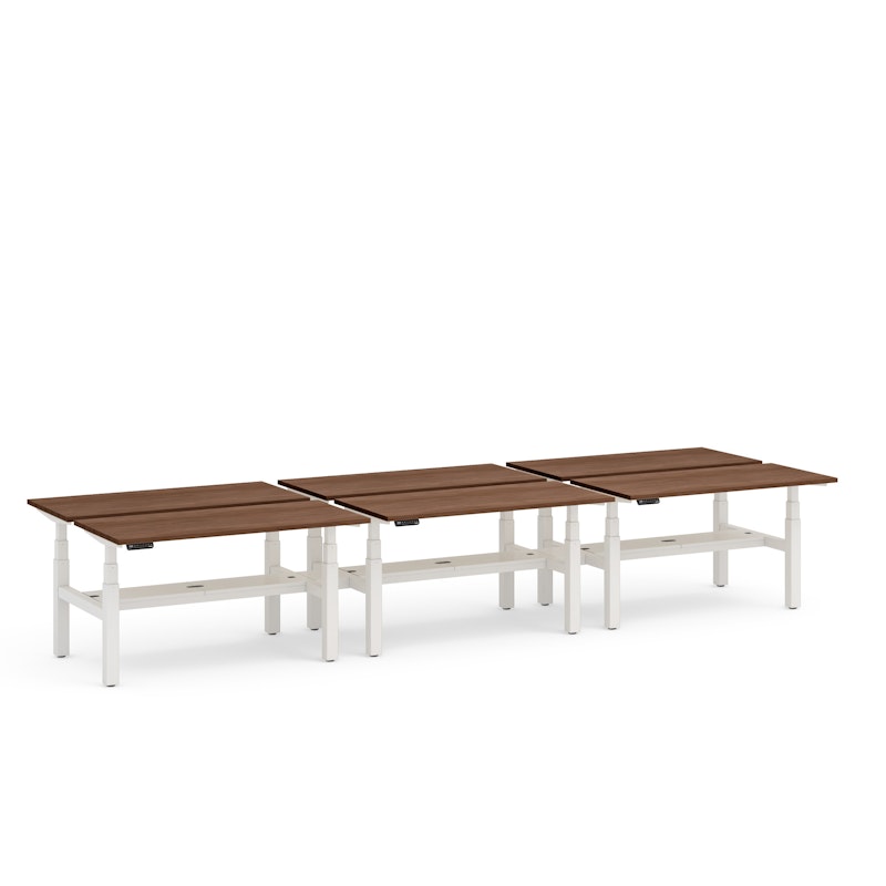 Series L Adjustable Height Double Desk for 6, Walnut, 57", White Legs,Walnut,hi-res image number 1.0