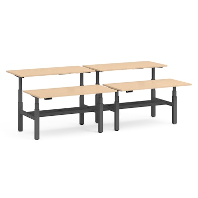 Series L Adjustable Height Double Desk for 4, Natural Oak, 60", Charcoal Legs