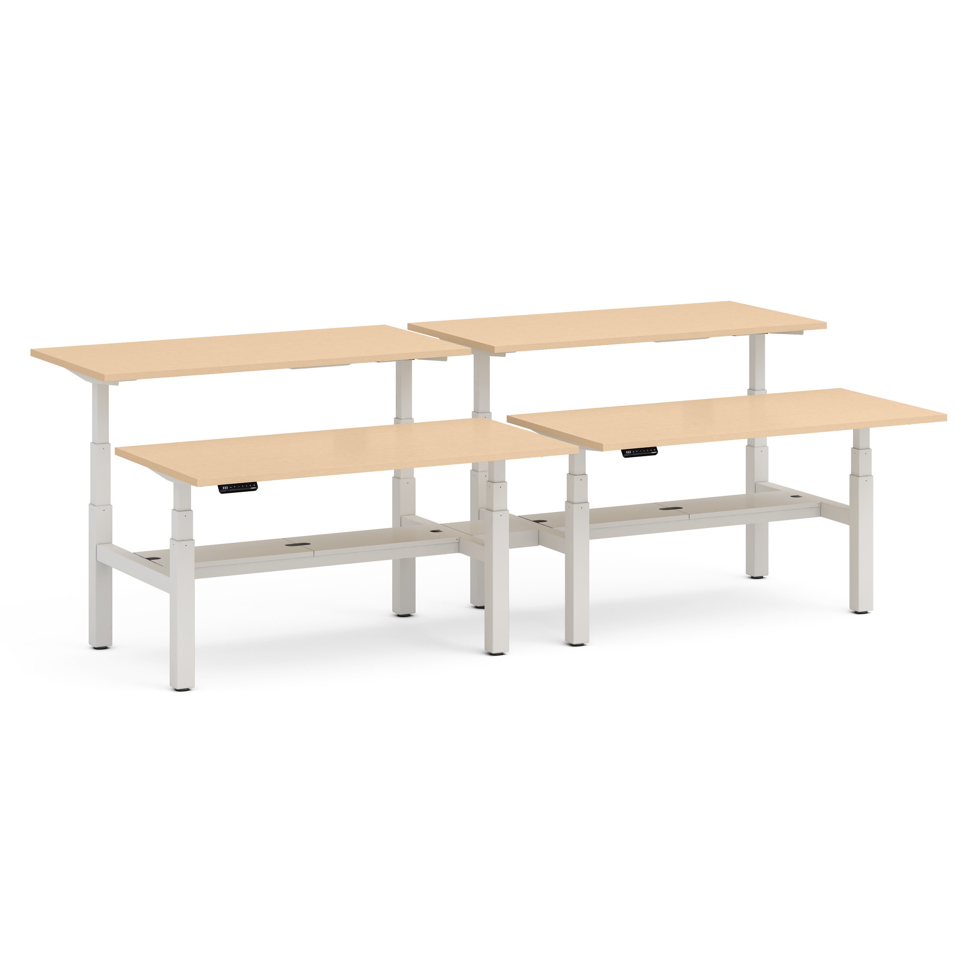 Series L Adjustable Height Double Desk for 4, White Legs