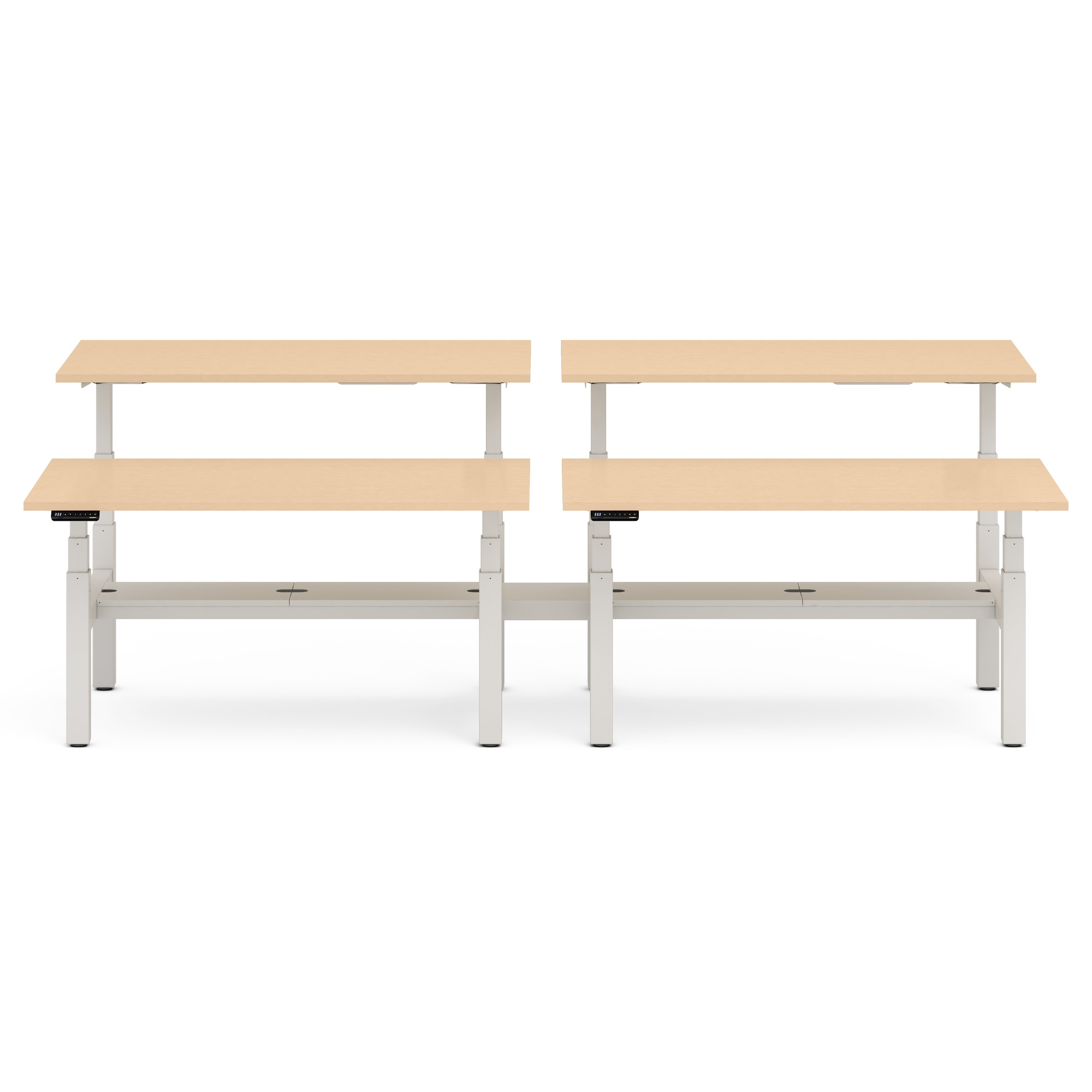 Series L Adjustable Height Double Desk for 4, Natural Oak, 60", White Legs,Natural Oak,hi-res