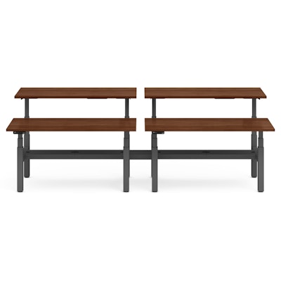Series L Adjustable Height Double Desk for 4, Walnut, 60", Charcoal Legs,Walnut,hi-res