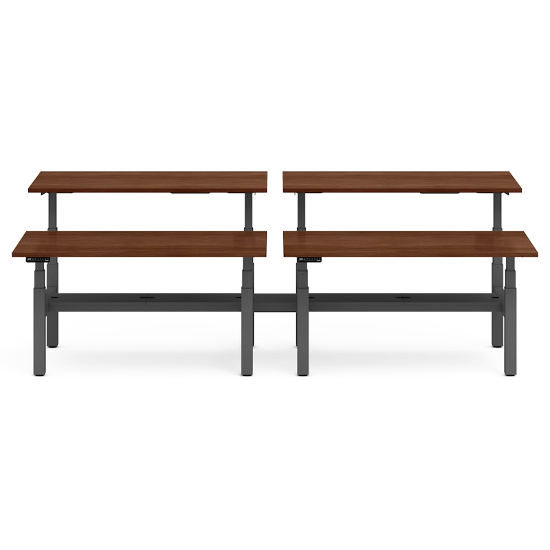 Series L Adjustable Height Double Desk for 4, Walnut, 60", Charcoal Legs,Walnut,hi-res image number 1.0