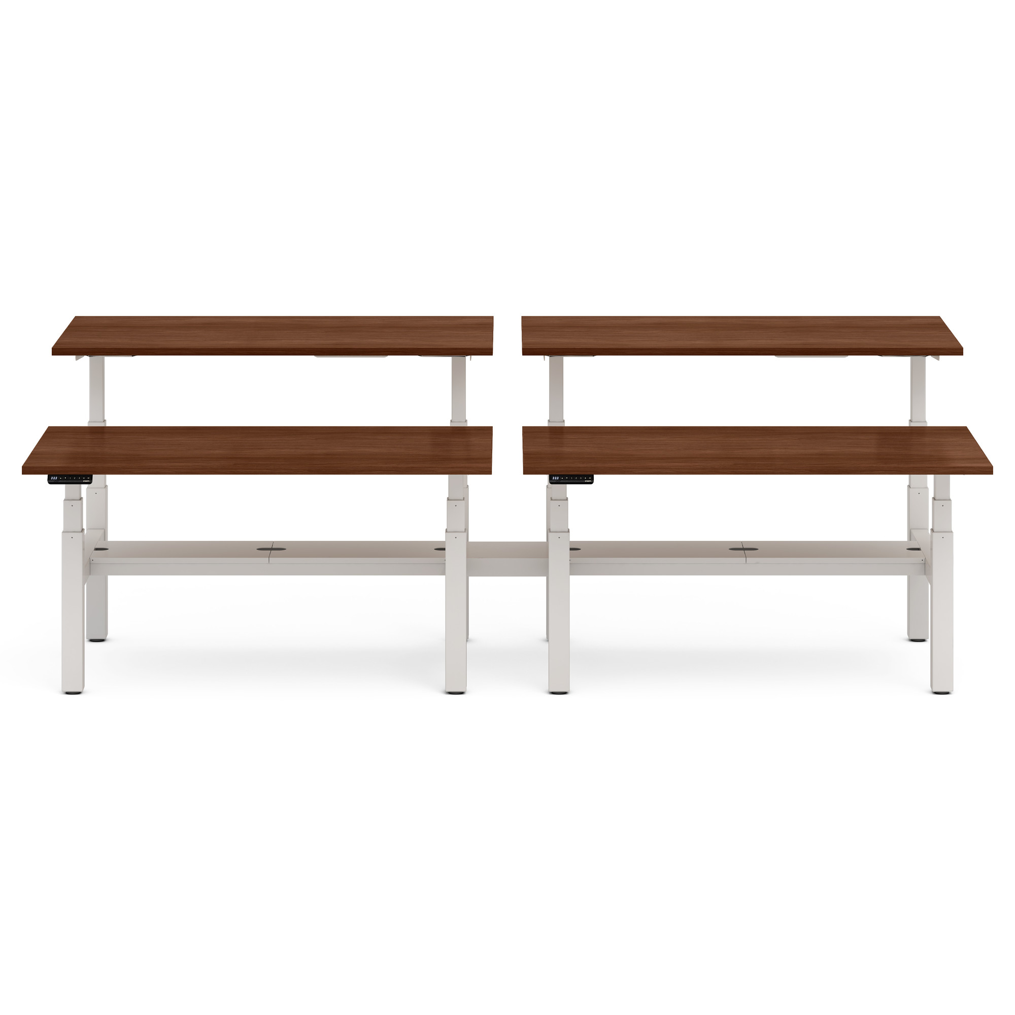 Series L Adjustable Height Double Desk for 4, Walnut, 60", White Legs,Walnut,hi-res