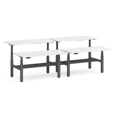 Series L Adjustable Height Double Desk for 4, White, 60", Charcoal Legs