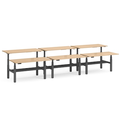 Series L Adjustable Height Double Desk for 6, Natural Oak, 60", Charcoal Legs