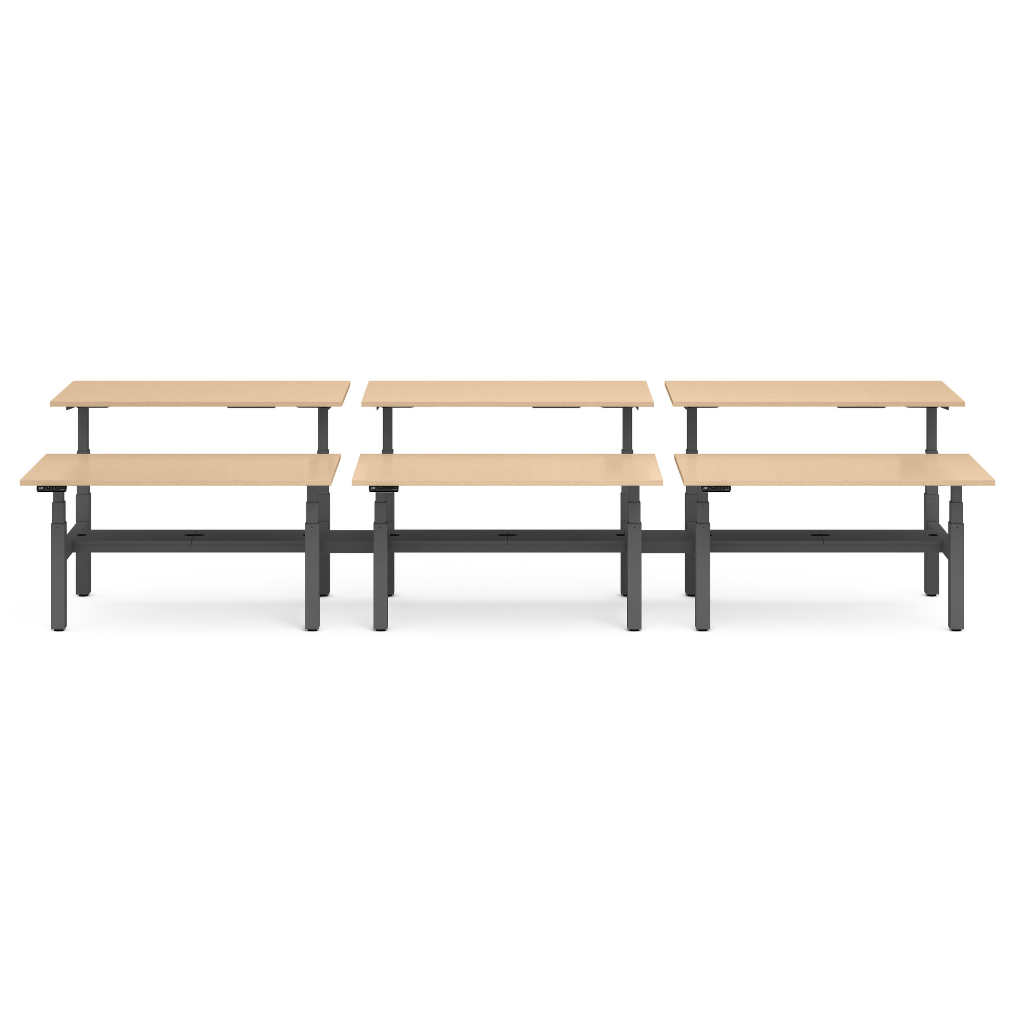 Series L Adjustable Height Double Desk for 6, Natural Oak, 60", Charcoal Legs,Natural Oak,hi-res