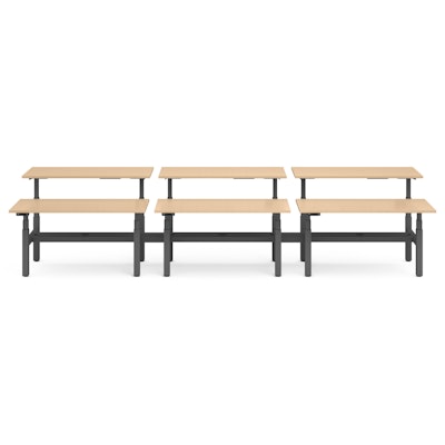 Series L Adjustable Height Double Desk for 6, Natural Oak, 60", Charcoal Legs,Natural Oak,hi-res