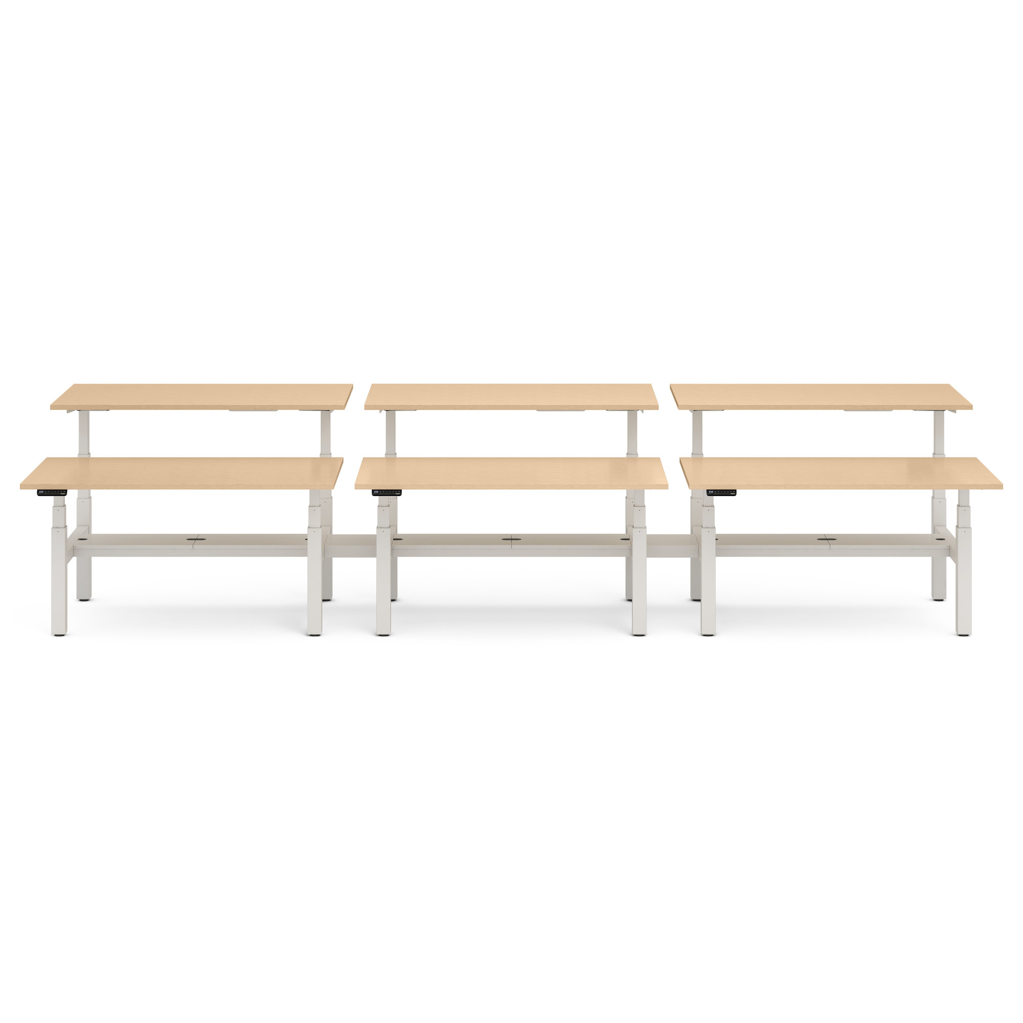 Series L Adjustable Height Double Desk for 6, Natural Oak, 60", White Legs,Natural Oak,hi-res