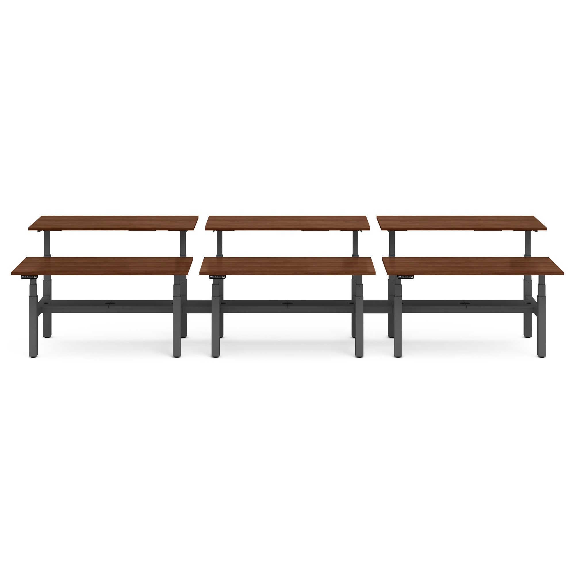 Series L Adjustable Height Double Desk for 6, Walnut, 60", Charcoal Legs,Walnut,hi-res