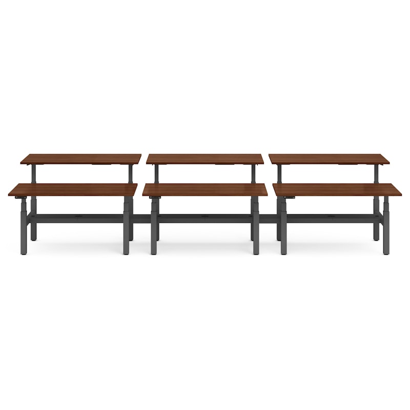 Series L Adjustable Height Double Desk for 6, Walnut, 60", Charcoal Legs,Walnut,hi-res image number 1.0