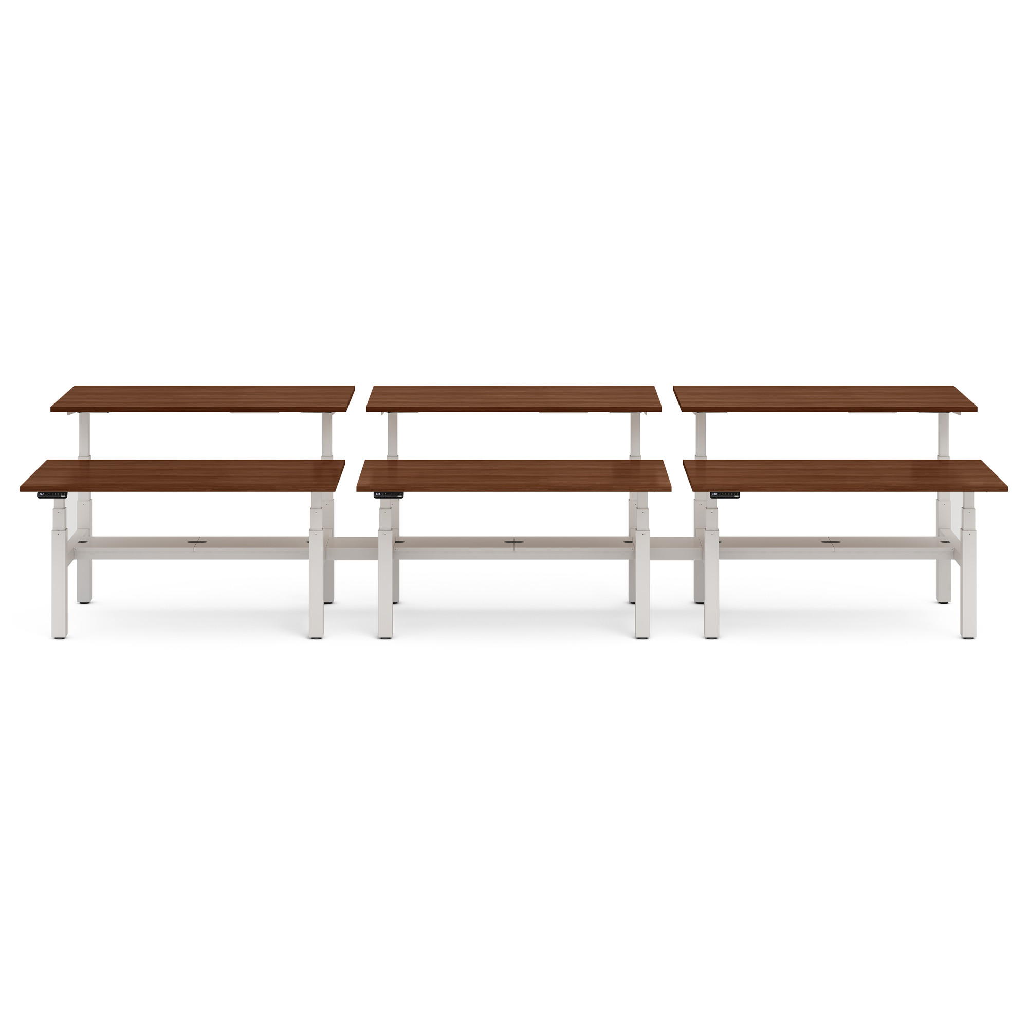 Series L Adjustable Height Double Desk for 6, Walnut, 60", White Legs,Walnut,hi-res