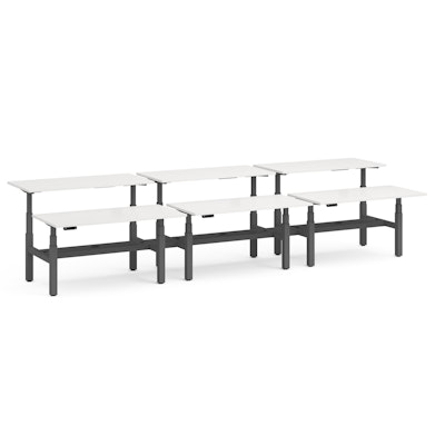 Series L Adjustable Height Double Desk for 6, White, 60", Charcoal Legs