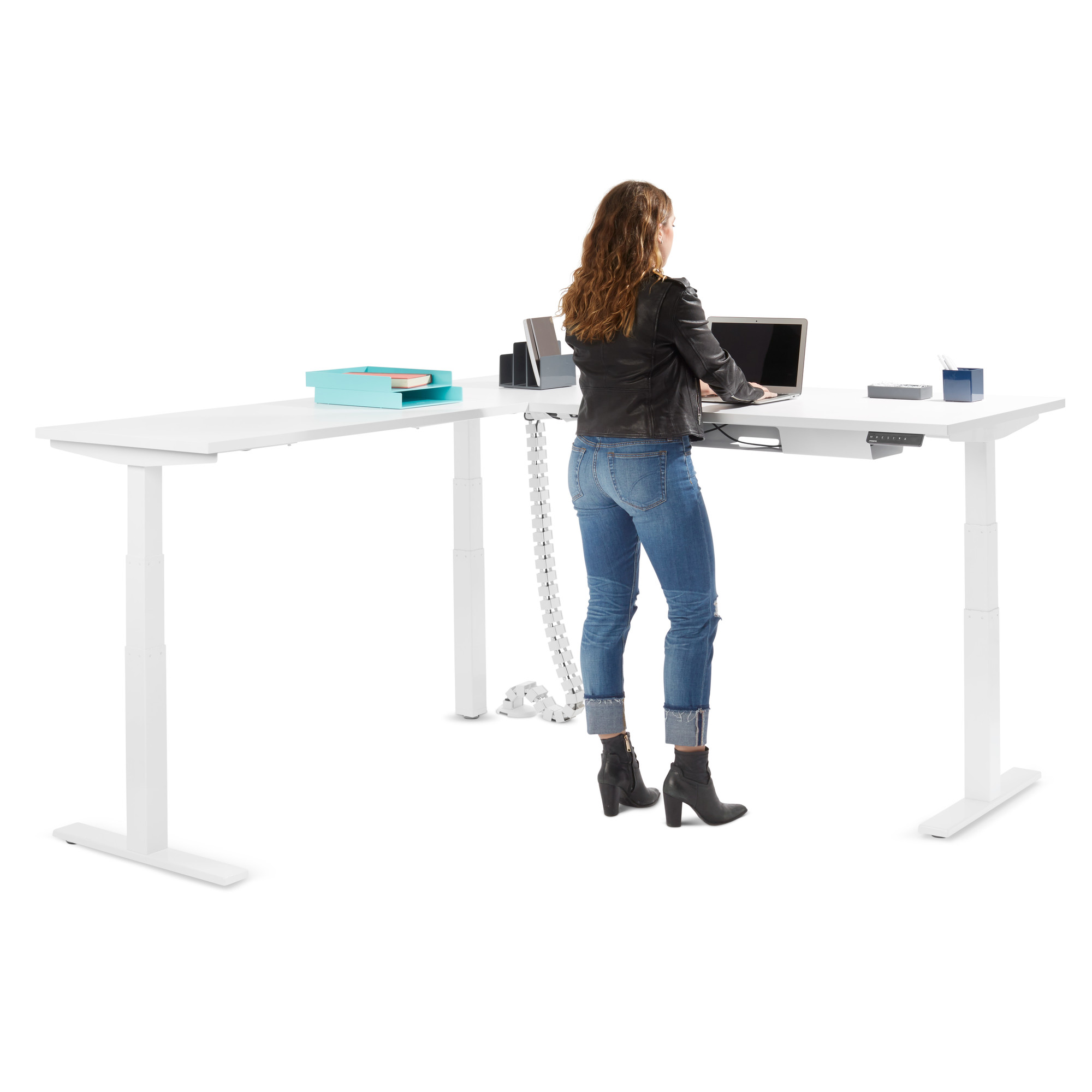 Series L Adjustable Height Corner Desk White With White Base