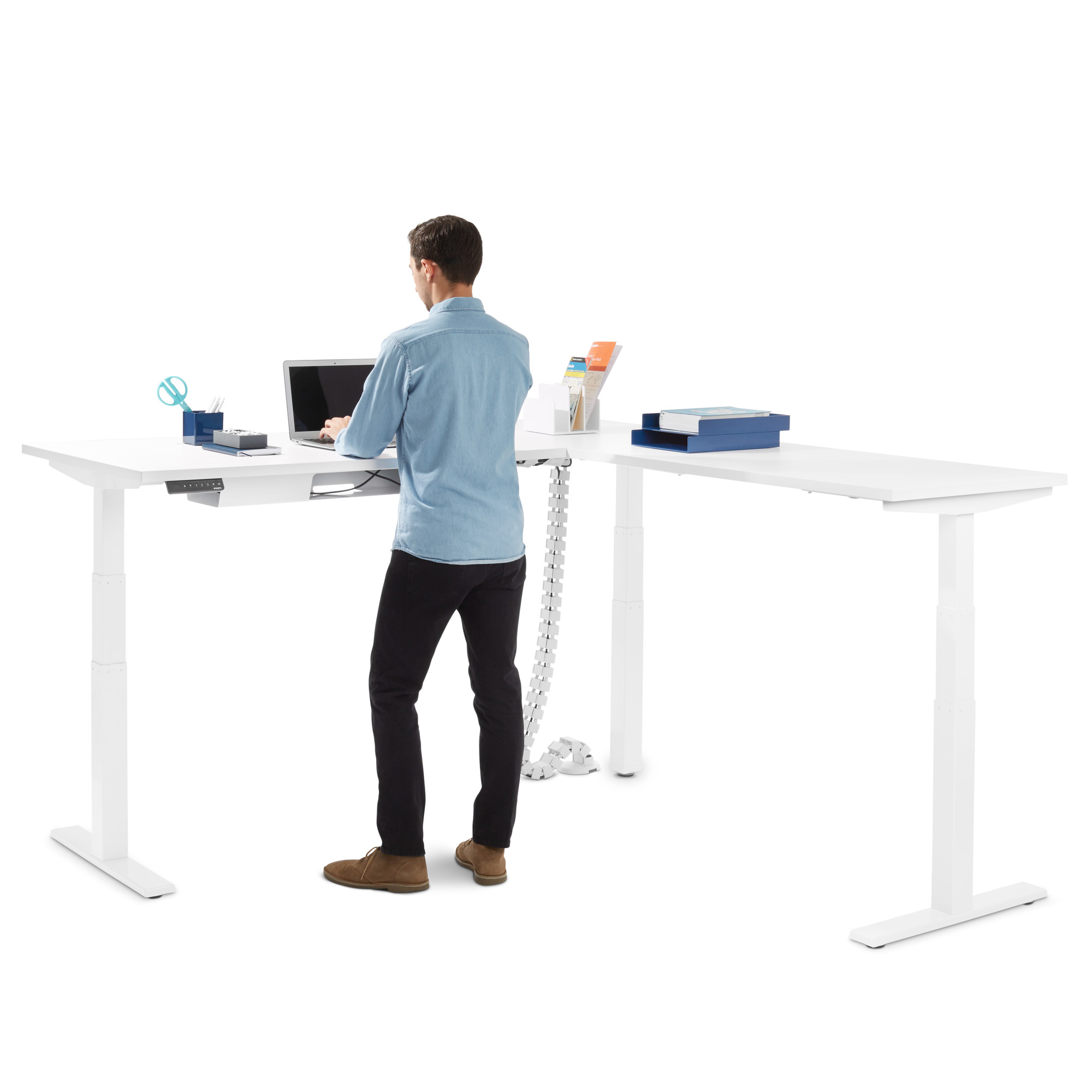 Series L Adjustable Height Corner Desk With White Legs Right